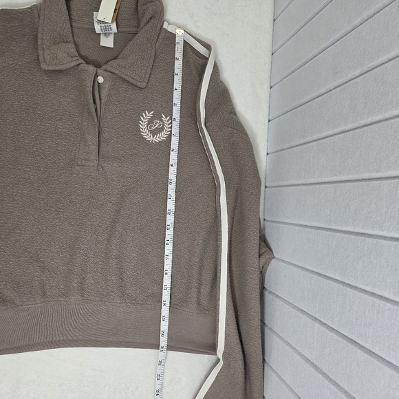 PINK Victoria's Secret Brown Fleece‎ Cropped Pullover XXL - Picture 10 of 11